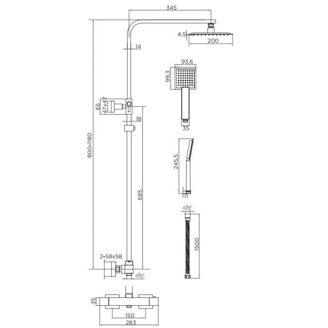 Niagara Observa Brass Square Twin Shower Head Set 3 Niagara Observa Brass Square Twin Shower Head Set - Image 3