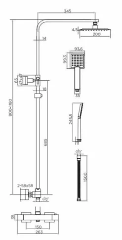 Niagara Observa Chrome Square Twin Shower Head Set -Burling Shower Shop 9302BL TECH