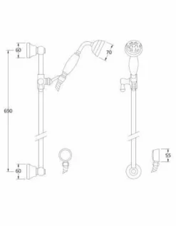 Bayswater Traditional Slider Rail Kit - White & Chrome 5 Bayswater Traditional Slider Rail Kit - White & Chrome -Burling Shower Shop BAYS203 TECH