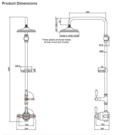 Burlington Stour Exposed Traditional Shower With Rigid Riser & Fixed Head - BF2S -Burling Shower Shop Burlington Stour BF2S tech drawing rubberduck