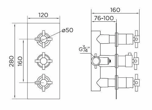 Niagara Carter Chrome Triple Concealed Shower Valve - Two Outlets 2 Niagara Carter Chrome Triple Concealed Shower Valve - Two Outlets - Image 2