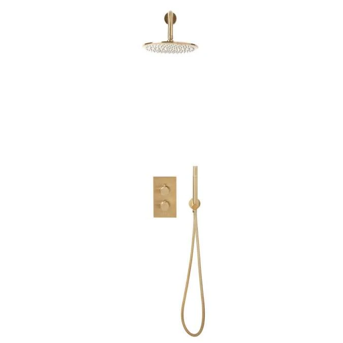 Scudo Core Brushed Brass Round Handle, Built-in Shower Valve Handset & Wall Mounted Head 1 Scudo Core Brushed Brass Round Handle, Built-in Shower Valve Handset & Wall Mounted Head
