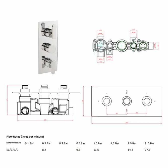 Sagittarius Eclipse Concealed Thermostatic Shower Valve 3 Way Diverter 2 Sagittarius Eclipse Concealed Thermostatic Shower Valve 3 Way Diverter - Image 2
