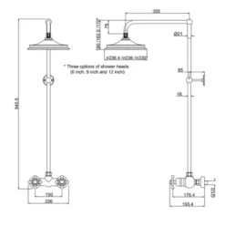 Burlington Eden Exposed Traditional Thermostatic Shower With Fixed Head - BEF1S 7 Burlington Eden Exposed Traditional Thermostatic Shower With Fixed Head - BEF1S -Burling Shower Shop EDEN BEF1S TECH DRAWING