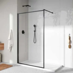 Roman Innov8 800 Matt Black Framed Wet Room Clear Glass Panel 8mm