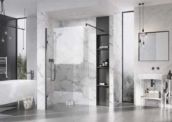 Roman Liberty 1157mm Matt Black Wetroom Panel With Clear Glass Corner