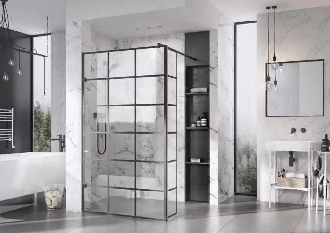Roman Liberty Matt Black Grid Wetroom Panel - 1157mm 4 Roman Liberty Matt Black Grid Wetroom Panel - 1157mm - Image 4