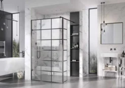 Roman Liberty Matt Black Grid Wetroom Panel - 857mm -Burling Shower Shop Liberty Black Grid panel x1 with return 3
