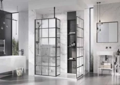 Roman Liberty Matt Black Grid Wetroom Panel - 857mm -Burling Shower Shop Liberty Black Grid panels x2 with Return 3