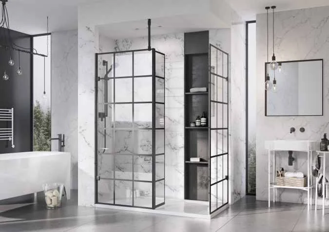 Roman Liberty Matt Black Grid Wetroom Panel - 857mm - Image 4