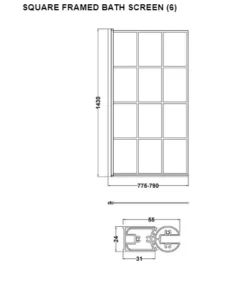 Matt Black Square Framed Bath Screen Nuie -Burling Shower Shop NSSQBF TECH