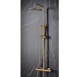 Scudo Core Brushed Brass Twin Head Rigid Riser Shower Kit 6 Scudo Core Brushed Brass Twin Head Rigid Riser Shower Kit -Burling Shower Shop NU 021 INSTITU