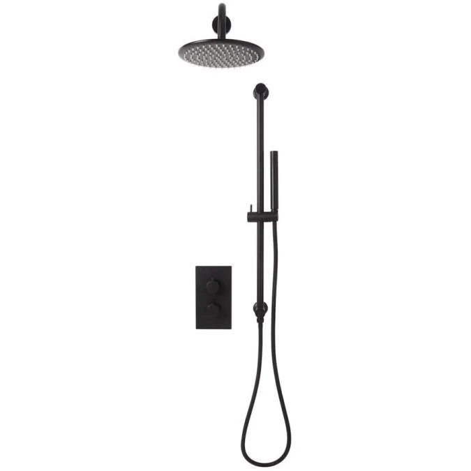 Scudo Core Black Round Handle, Head & Handset Riser Shower Kit 1 Scudo Core Black Round Handle, Head & Handset Riser Shower Kit