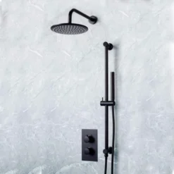 Scudo Core Black Round Handle, Head & Handset Riser Shower Kit 6 Scudo Core Black Round Handle, Head & Handset Riser Shower Kit -Burling Shower Shop NU 023 Lifestyle 1