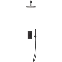 Scudo Core Matt Black Round Handle, Built-in Shower Valve Handset & Wall Mounted Head