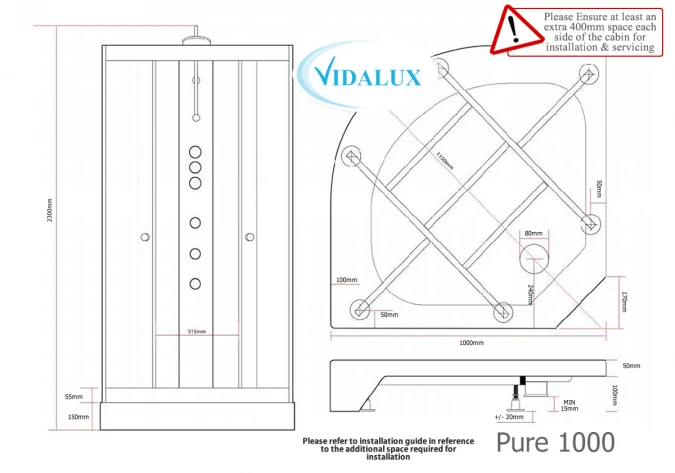 Vidalux Pure 1000 Hydro Massage Shower Cabin - 1000 X 1000mm - Black Glass 4 Vidalux Pure 1000 Hydro Massage Shower Cabin - 1000 X 1000mm - Black Glass - Image 4