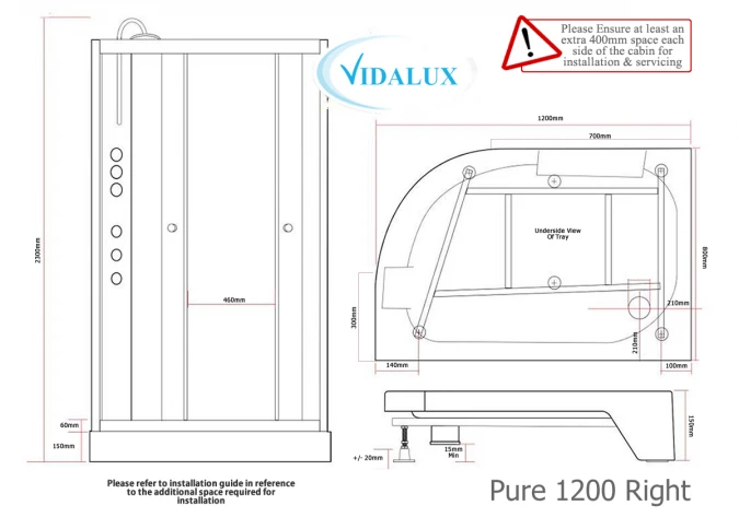 Vidalux Pure 1200 Hydro Massage Shower Cabin - 1200 X 800mm - Right Handed - Black Glass 4 Vidalux Pure 1200 Hydro Massage Shower Cabin - 1200 X 800mm - Right Handed - Black Glass - Image 4