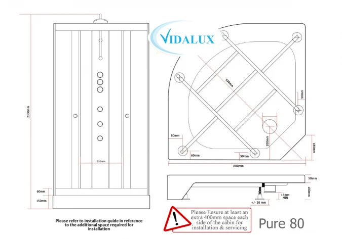 Vidalux Pure 800 Hydro Massage Shower Cabin - 800 X 800mm - Black Glass 4 Vidalux Pure 800 Hydro Massage Shower Cabin - 800 X 800mm - Black Glass - Image 4