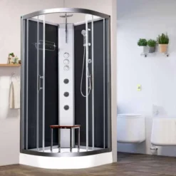 Vidalux Pure 800 Hydro Massage Shower Cabin - 800 X 800mm - Black Glass
