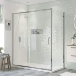 Relax 1400mm Sliding Shower Door 5 Relax 1400mm Sliding Shower Door -Burling Shower Shop Relax Slider Lifestyle with Side Panel 2