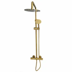 Signature Ripley Brushed Brass Round Thermostatic Dual Head Shower Set