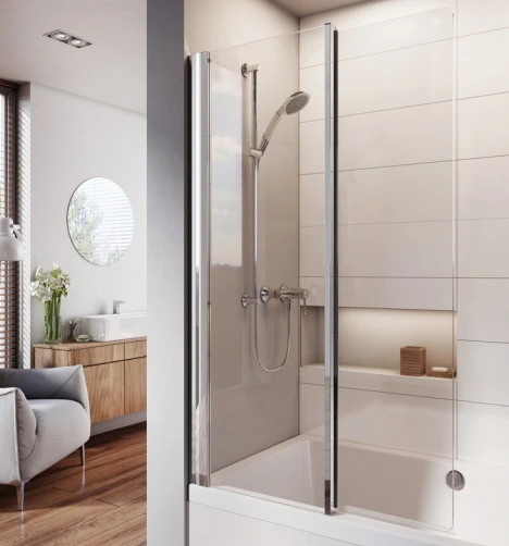 Roman Lumin8 Pivoting Bath Screen - Chrome Frame 1 Roman Lumin8 Pivoting Bath Screen - Chrome Frame