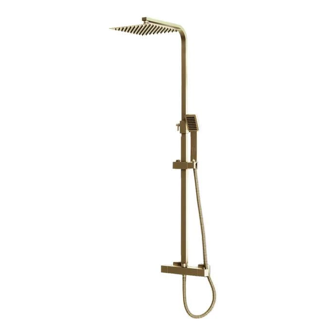 Elliott Square Brushed Brass Dual Head Exposed Thermostatic Shower With Metal Fixed Head 1 Elliott Square Brushed Brass Dual Head Exposed Thermostatic Shower With Metal Fixed Head
