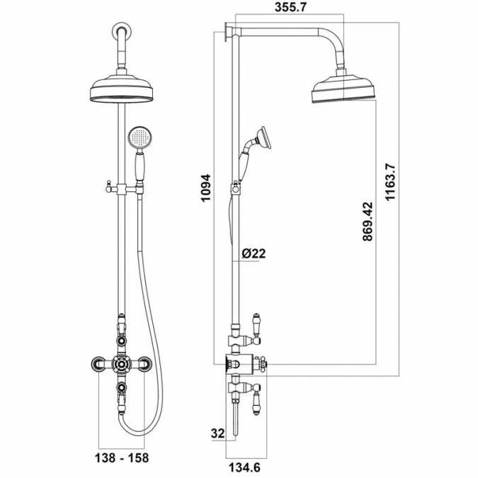York Traditional Dual Head Exposed Thermostatic Shower Valve 5 York Traditional Dual Head Exposed Thermostatic Shower Valve - Image 5
