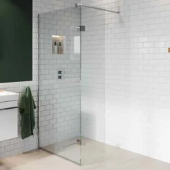 Abacus Walk In Shower Screen 900mm With Chrome Hinged Return 350mm -Burling Shower Shop Support Type Wet Room Screen 900 350mm Polished Chrome Wall Support