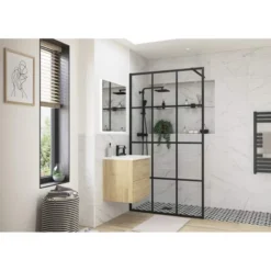 Supreme Black Grid Framed Wetroom Panel - 1000mm -Burling Shower Shop Supreme Black Grid Lifestyle