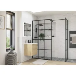 Supreme Black Grid Framed Wetroom Panel - 1000mm -Burling Shower Shop Supreme Black Grid Lifestyle2