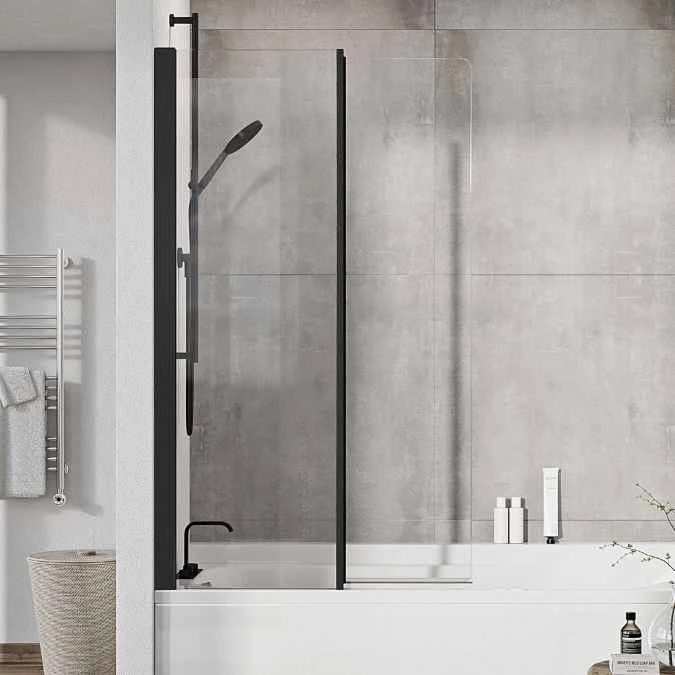 Roman Lumin8 Pivoting Bath Screen - Matt Black Frame 1 Roman Lumin8 Pivoting Bath Screen - Matt Black Frame