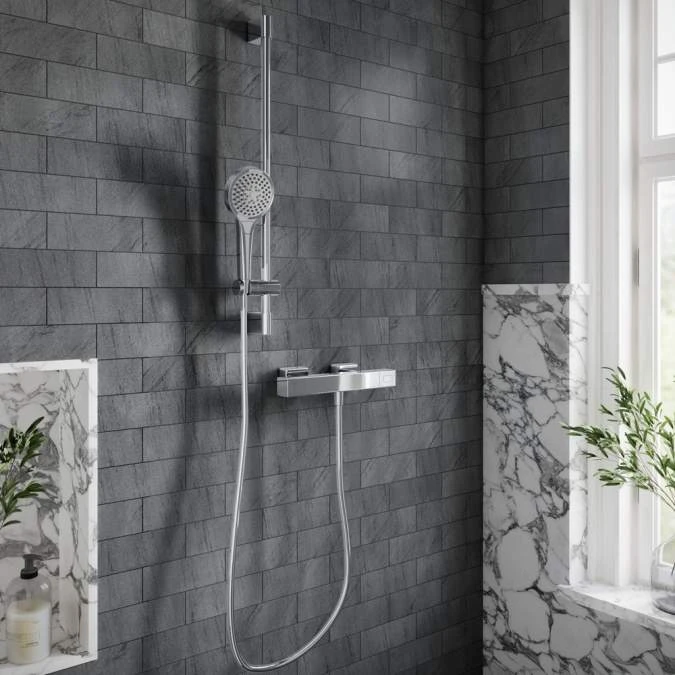 Villeroy & Boch Square Verve Thermostatic Exposed Shower Set With Riser Rail Chrome 1 Villeroy & Boch Square Verve Thermostatic Exposed Shower Set With Riser Rail Chrome