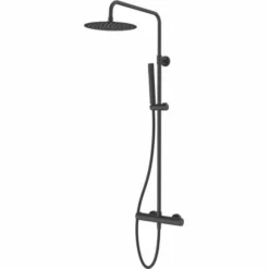 Vema Matt Black Thermostatic Shower Column Fixed Head & Riser
