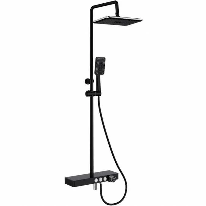 Vema Thermostatic Shower Column With Fixed Head, Riser, Shelf & Foot Wash - Black 1 Vema Thermostatic Shower Column With Fixed Head, Riser, Shelf & Foot Wash - Black