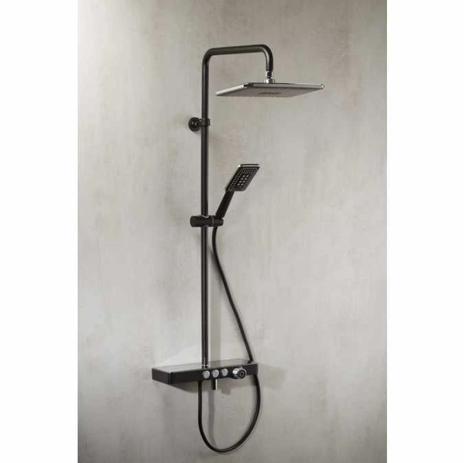 Vema Thermostatic Shower Column With Fixed Head, Riser, Shelf & Foot Wash - Black 2 Vema Thermostatic Shower Column With Fixed Head, Riser, Shelf & Foot Wash - Black - Image 2