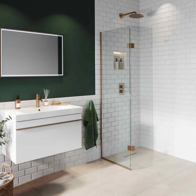 Abacus Walk In Shower Screen 700mm With Brushed Bronze Hinged Return 350mm 1 Abacus Walk In Shower Screen 700mm With Brushed Bronze Hinged Return 350mm