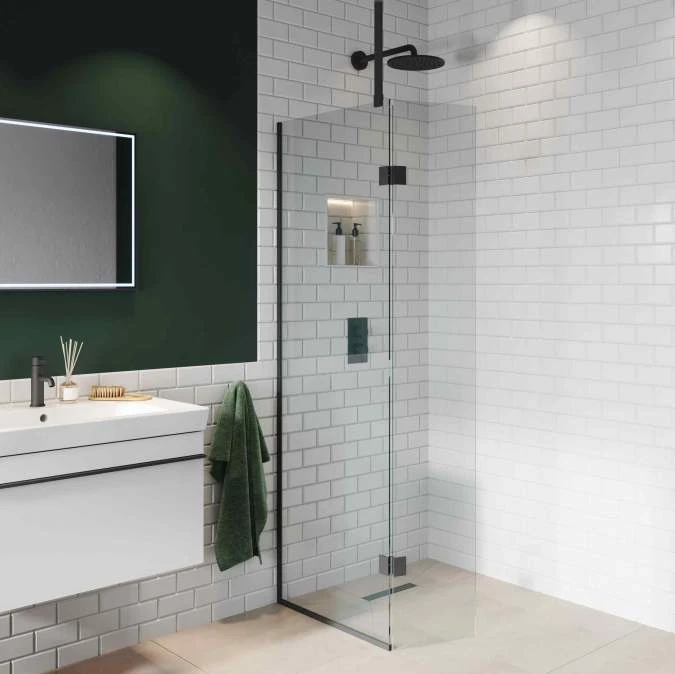 Abacus Walk In Shower Screen 900mm With Matt Black Hinged Return 350mm 3 Abacus Walk In Shower Screen 900mm With Matt Black Hinged Return 350mm - Image 3