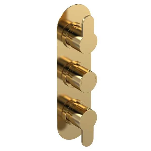Arvan Brushed Brass Triple Concealed Shower Valve (Low Pressure) - Two Outlets - Nuie 1 Arvan Brushed Brass Triple Concealed Shower Valve (Low Pressure) - Two Outlets - Nuie