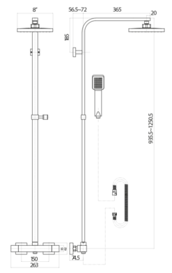 Elliott Square Brushed Brass Dual Head Exposed Thermostatic Shower With Metal Fixed Head 5 Elliott Square Brushed Brass Dual Head Exposed Thermostatic Shower With Metal Fixed Head -Burling Shower Shop diagram lunar square rigid riser shower 1