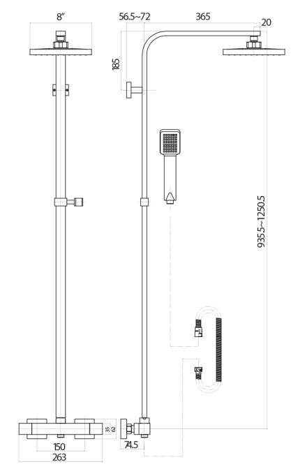 Elliott Square Brushed Brass Dual Head Exposed Thermostatic Shower With Metal Fixed Head 3 Elliott Square Brushed Brass Dual Head Exposed Thermostatic Shower With Metal Fixed Head - Image 3