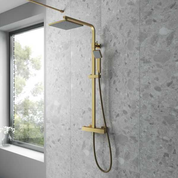 Nuie Square Thermostatic Bar Shower Kit - Brushed Brass -JTY886 2 Nuie Square Thermostatic Bar Shower Kit - Brushed Brass -JTY886 - Image 2
