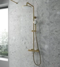 Nuie Round Thermostatic Bar Shower Kit - Brushed Brass -Burling Shower Shop nuie jty875