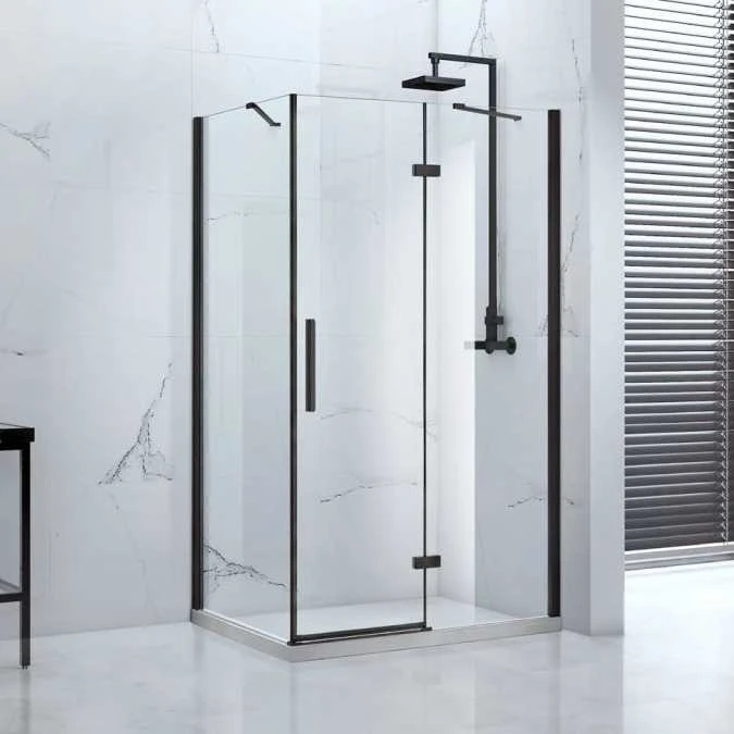 1400mm - Pure Black Semi-Frameless Hinged Shower Door - Clear Glass 1 1400mm - Pure Black Semi-Frameless Hinged Shower Door - Clear Glass