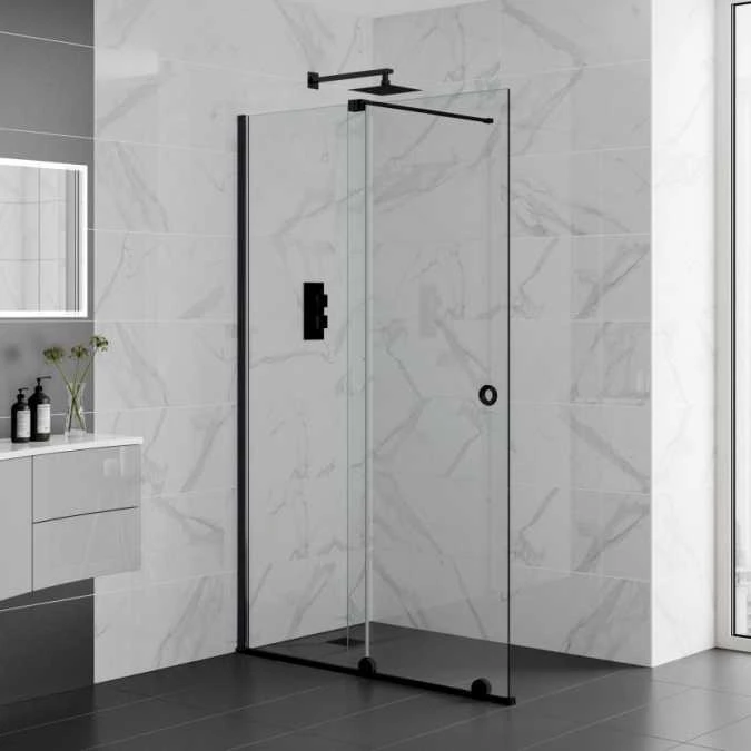 1400mm Matt Black Sliding Wetroom Screen - Rolla 8 By Aquadart 1 1400mm Matt Black Sliding Wetroom Screen - Rolla 8 By Aquadart
