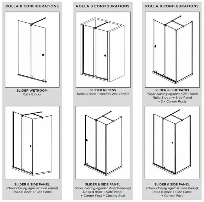 Rolla 8 1700mm Matt Black Frameless Sliding Door Corner Enclosure 3 Rolla 8 1700mm Matt Black Frameless Sliding Door Corner Enclosure - Image 3