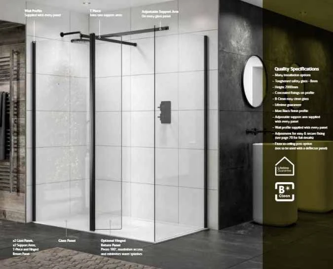 Sommer 1000mm Black Wetroom Glass Panel 4 Sommer 1000mm Black Wetroom Glass Panel - Image 4