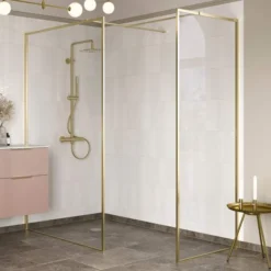 Supreme Brushed Brass Profile Wetroom Panel - 1000mm -Burling Shower Shop supreme brass walk in 2 2