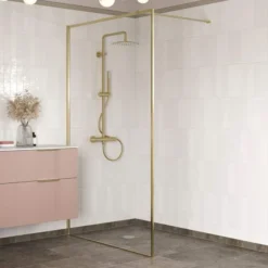 Supreme Brushed Brass Profile Wetroom Panel - 800mm -Burling Shower Shop supreme brass walk in