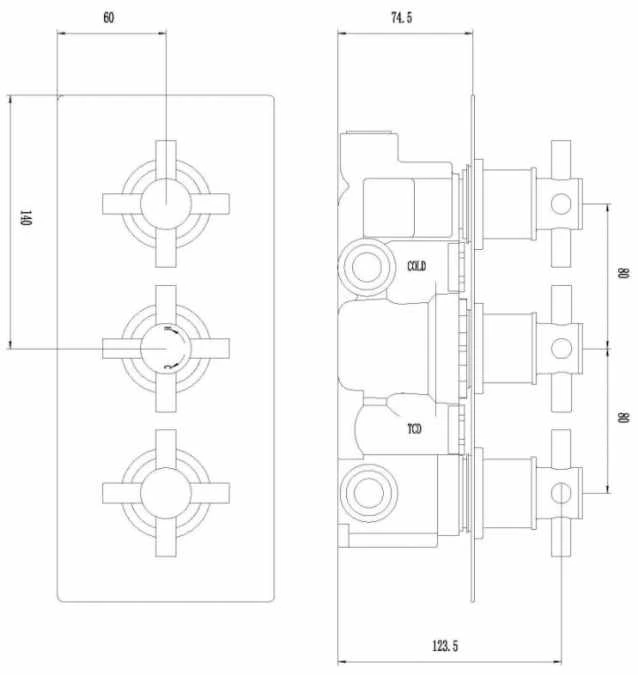 Tec Crosshead Triple Shower Valve With Diverter - Three Outlet - Hudson Reed 2 Tec Crosshead Triple Shower Valve With Diverter - Three Outlet - Hudson Reed - Image 2